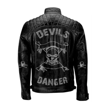 Men Devil Design Black Vitange Motorcycle Leather Jacket