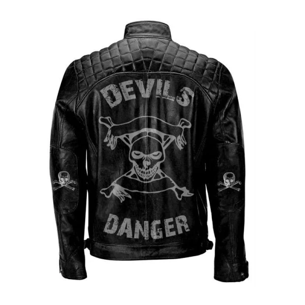 Men Devil Design Black Vitange Motorcycle Leather Jacket