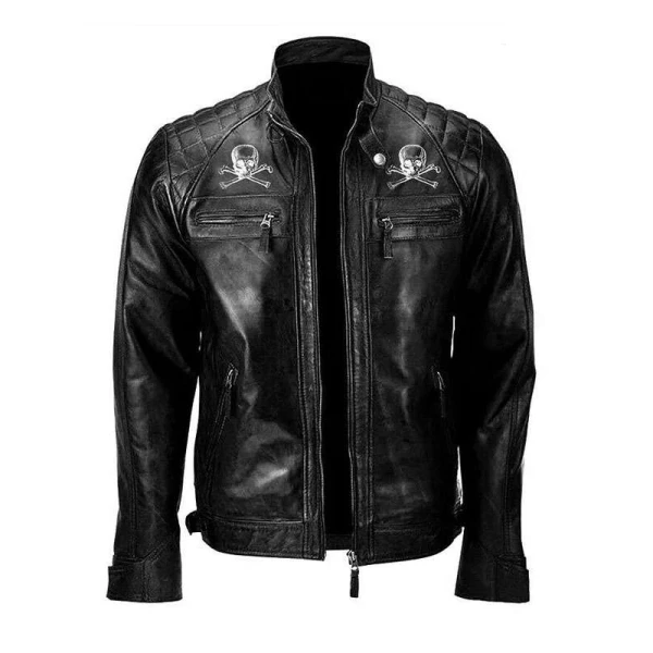 Men Devil Design Black Vitange Motorcycle Leather Jacket
