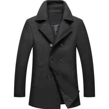 Men Double Breasted Grey Peacoat