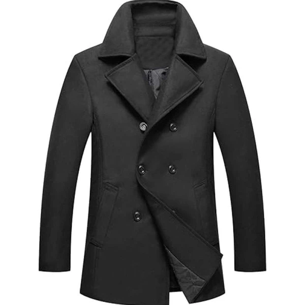 Men Double Breasted Grey Peacoat