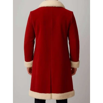 Men Red Christmas Fur Trim Coat
