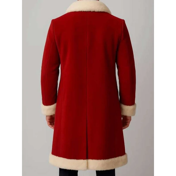 Men Red Christmas Fur Trim Coat