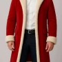 Men Red Christmas Fur Trim Coat
