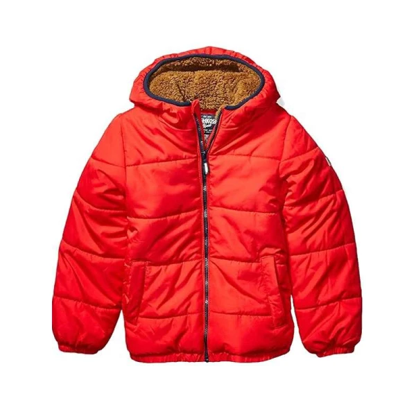 Men Red Winter Jacket With Sherpa Hood