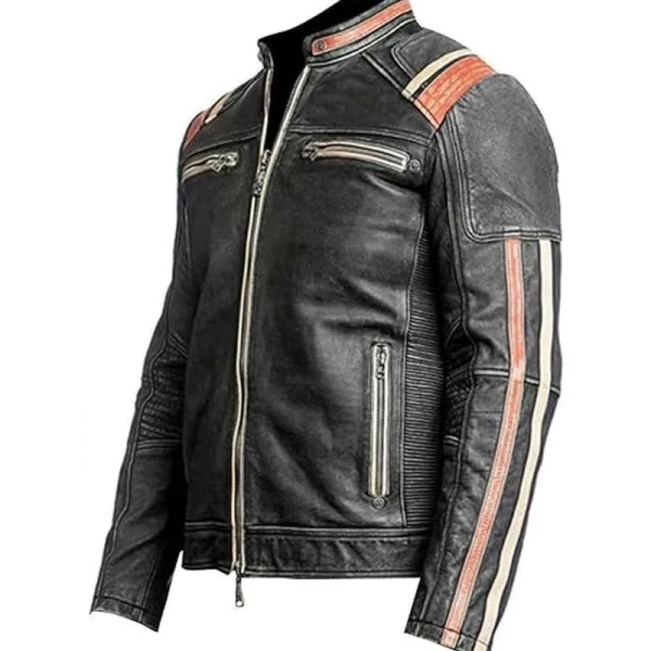 Men Retro Distressed Cafe Racer Leather Jacket