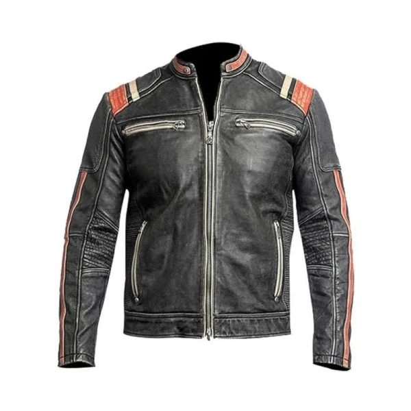 Men Retro Distressed Cafe Racer Leather Jacket