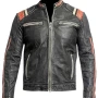 Men Retro Distressed Cafe Racer Leather Jacket