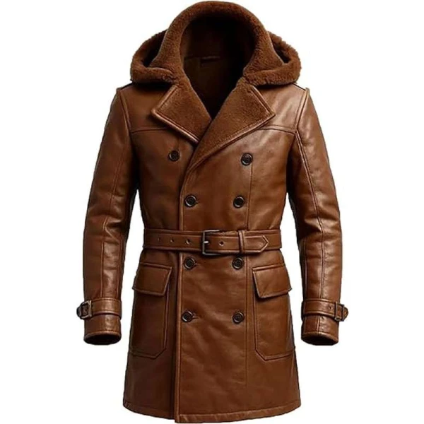 Men Shearling Brown Leather Coat