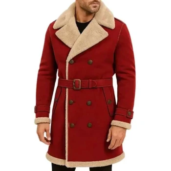 Men Shearling Red Christmas Coat