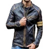 Zipper Men Vintage Black Leather Motorcycle Jacket