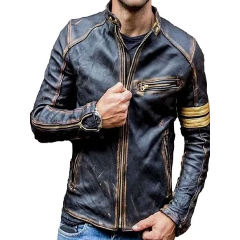 Zipper Men Vintage Black Leather Motorcycle Jacket Zipper Men Vintage Black Leather Motorcycle Jacket