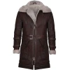 Men Vintage Brown Shearling Leather Double Collar Coat