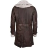 Men Vintage Brown Shearling Leather Double Collar Coat