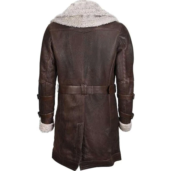 Men Vintage Brown Shearling Leather Double Collar Coat