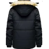 Men Warm Fur Inside Black Puffer Jacket with Detachable Hood