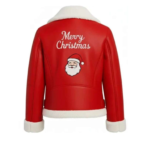 Merry Christmas Red Shearling Santa Leather Jacket