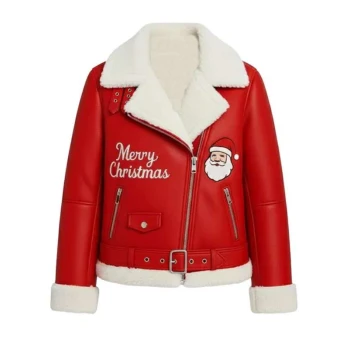 Merry Christmas Red Shearling Santa Leather Jacket