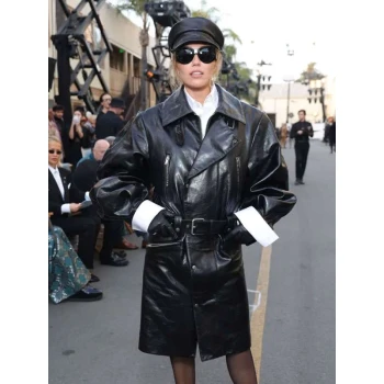 Miley Cyrus 2025 Black Leather Coat