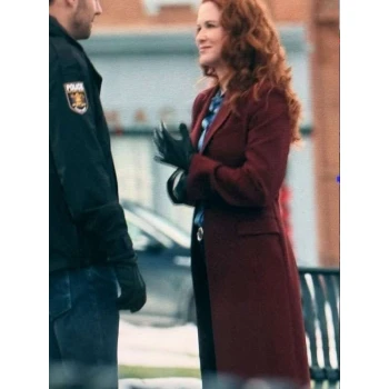Mistletoe Murders S02 Sarah Drew Maroon Trench Coat