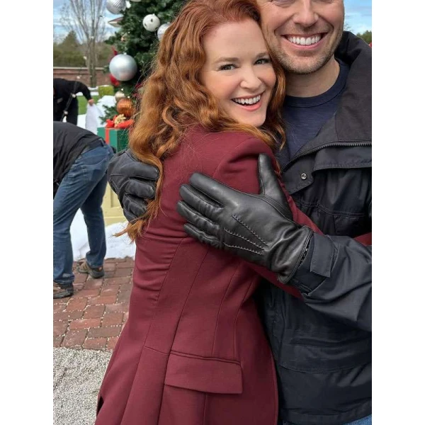 Mistletoe Murders S02 Sarah Drew Maroon Trench Coat