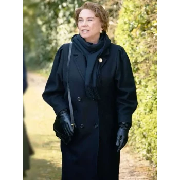 Amanda Redman Murder Before Evensong Stylish Black Wool Coat Amanda Redman Murder Before Evensong Stylish Black Wool Coat