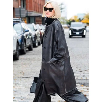 Naomi Watts NYC 2025 Black Leather Coat