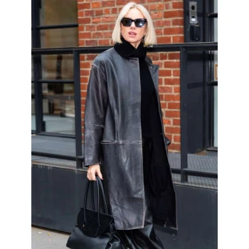Naomi Watts NYC 2025 Black Leather Coat