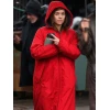 New York City Milly Alcock Red Hooded Coat