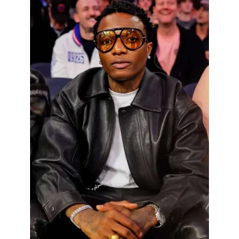 New York Knicks Wizkid Black Leather Jacket