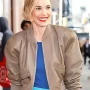 NYC 2025 Leslie Bibb Brown Bomber Jacket