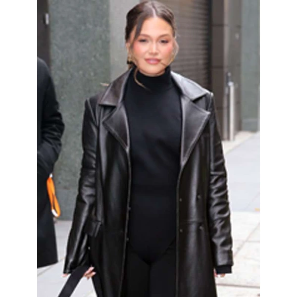 NYC 2025 Olivia Holt Black Leather Coat