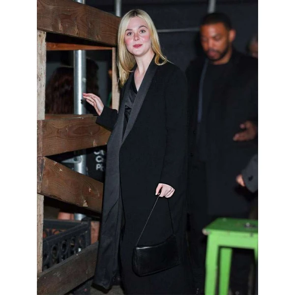 NYC Elle Fanning Black Coat