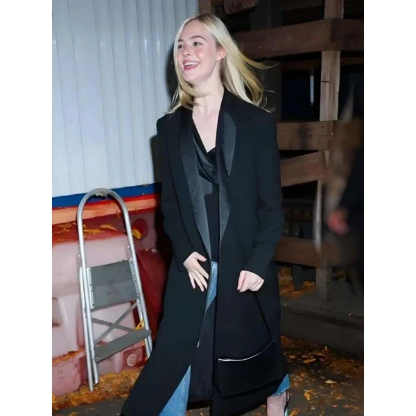NYC Elle Fanning Black Coat