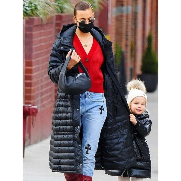 NYC Irina Shayk Black Hooded Coat