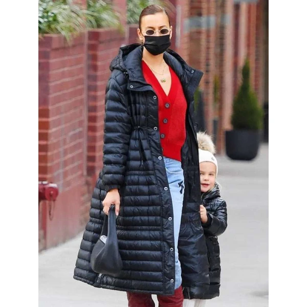 NYC Irina Shayk Black Hooded Coat
