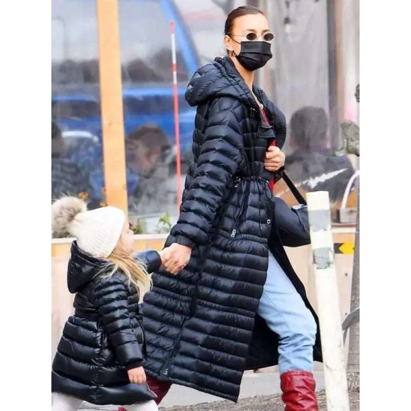 NYC Irina Shayk Black Hooded Coat