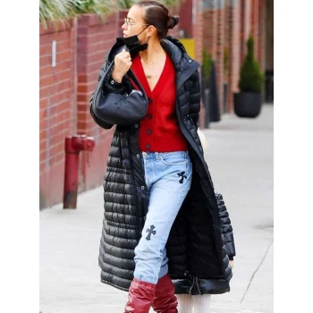 NYC Irina Shayk Black Hooded Coat