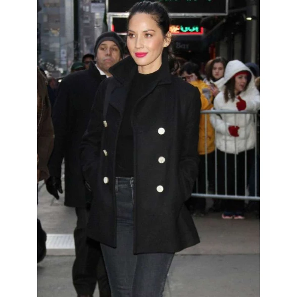 Olivia Munn Black Peacoat