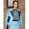 Olivia Munn Blue Leather Jacket