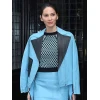 Olivia Munn Blue Leather Jacket