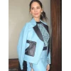 Olivia Munn Blue Leather Jacket