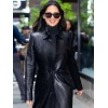 Olivia Munn Midtown NYC 2025 Black Leather Coat