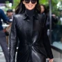 Olivia Munn Midtown NYC 2025 Black Leather Coat