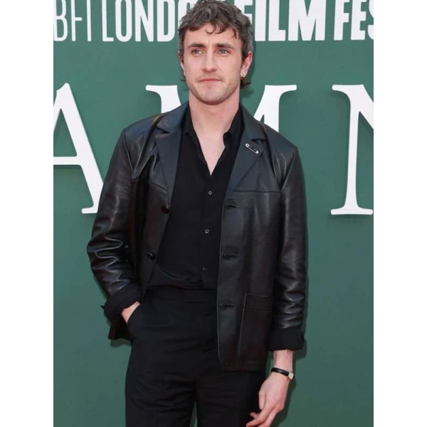 Paul Mescal Hamnet Black Leather Jacket