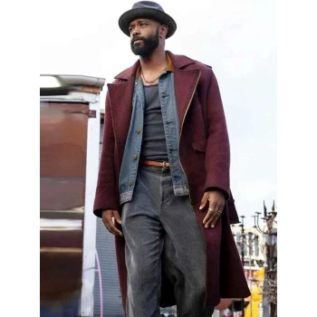 Play Dirty 2025 LaKeith Stanfield Maroon Wool Coat