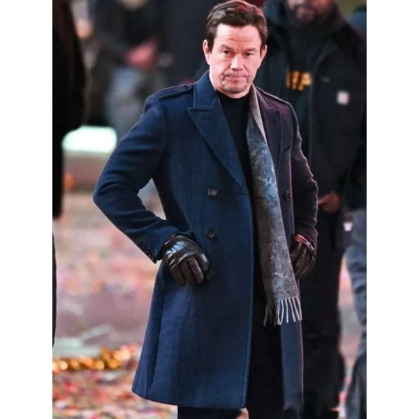 Play Dirty Mark Wahlberg Blue Wool Coat