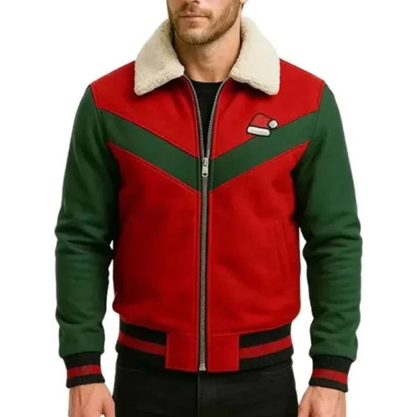 Red and Green Christmas Varsity Jacket
