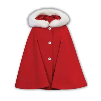 Red Winter Cape With White Faux Fur Collar
