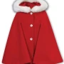 Red Winter Cape With White Faux Fur Collar